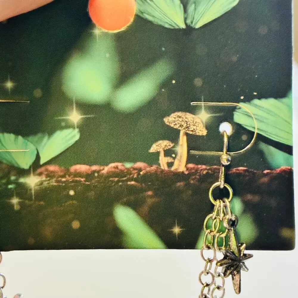 Fairy Bottle Dangle Earrings Glass Vial Butterfly Mushroom Cottagecore Gothic